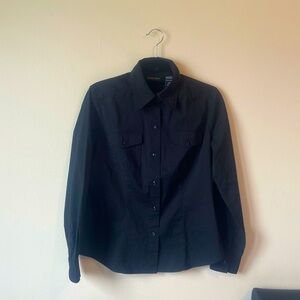 New York & Company Stretch Women’s Z-Black Button Down Formal Shirt Size - M